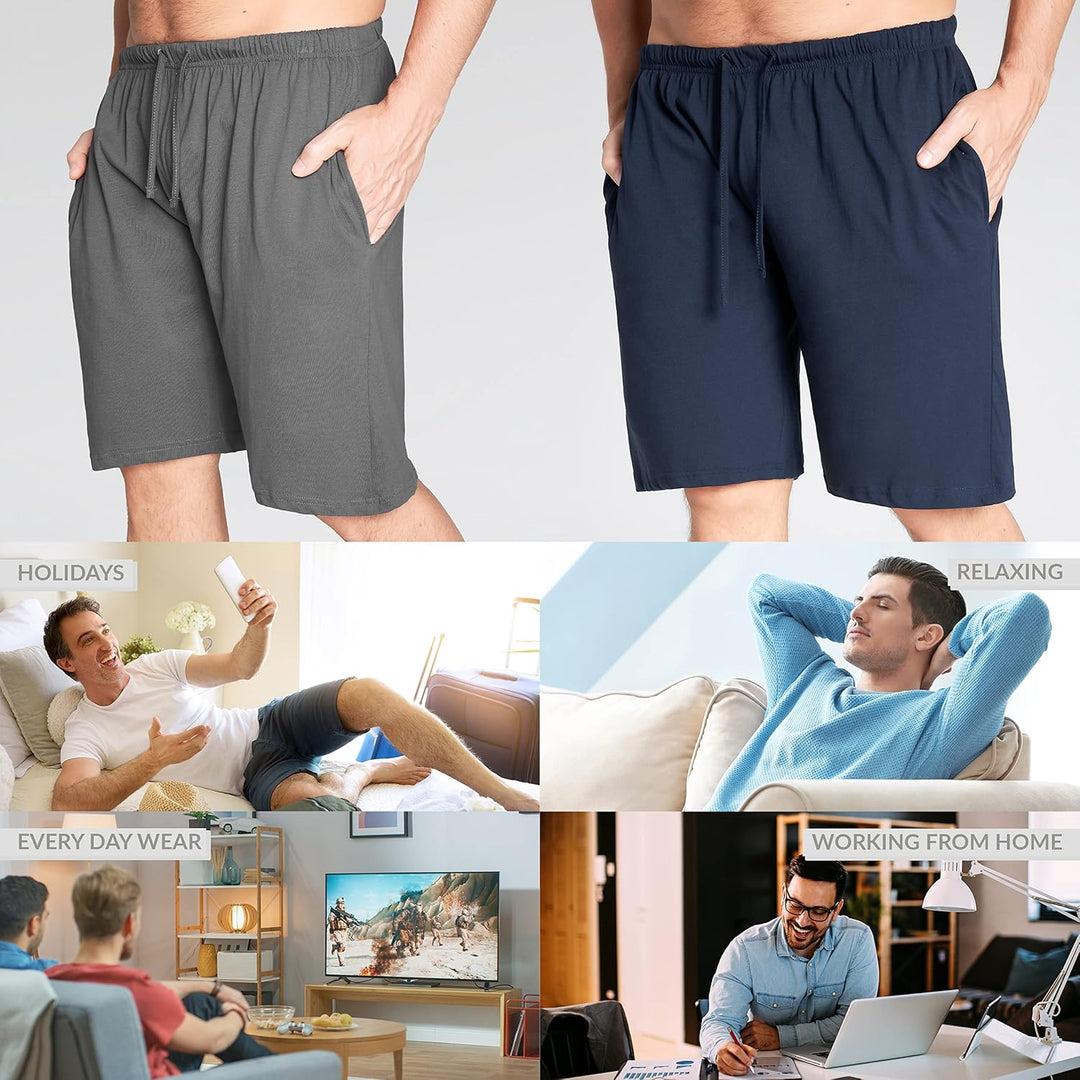 CityComfort Pyjama Shorts Herren, Kurze Schlafanzughose Herren mit Seitentaschen & Elastischem Bund