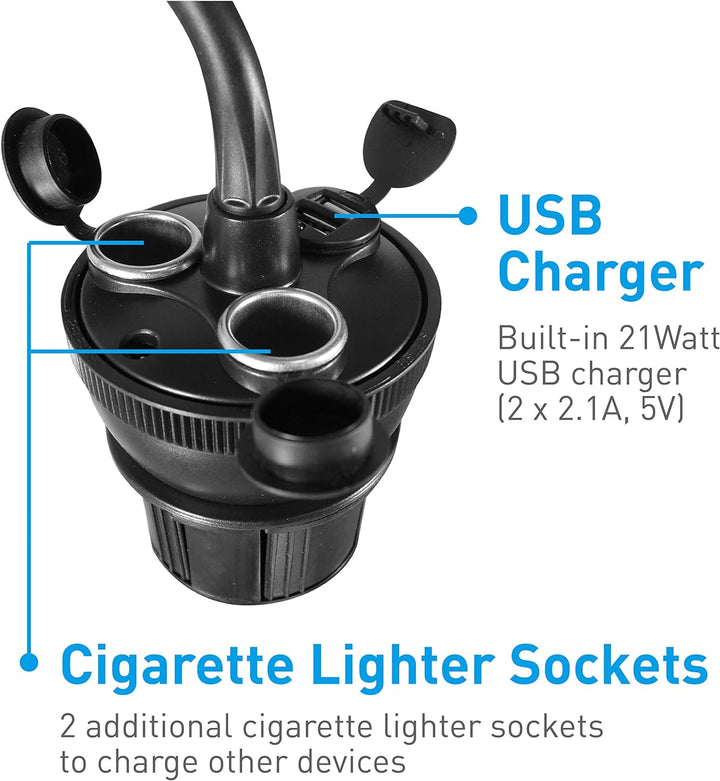 Macally MCUPPOWER 20 cm extralange einstellbare Auto-Halterung für Becherhalter mit 2 USB-Ladegeräte