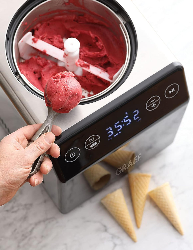 Graef Eismaschine IM700EU Edelstahl, mit Cream Control, Timer, Touch Display,Yoghurtfunktion, heraus