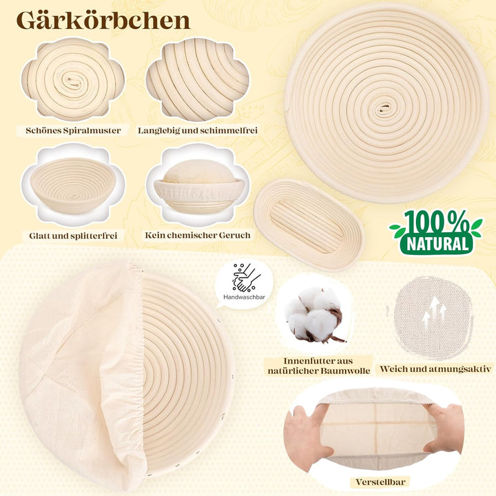 Gärkörbchen Für Sauerteig Starter Set, 25cm & 23cm Gärkorb Brot Backen, Sauerteig Starter Set Mit Sa