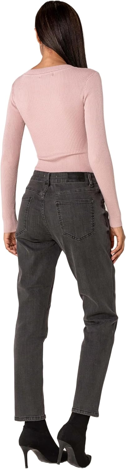 Nina Carter Q1806 Damen Boyfriend Jeanshosen HIGH Waist Used-Look Jeans Waschungseffekt XS Dunkelgra