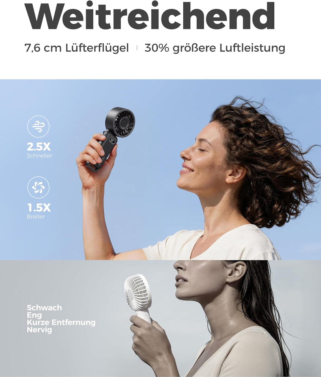 Diveblues - Handventilator Akku Aufladbar - 100 Stunfen Mini Ventilator Leistungsstarker Luftstrom m