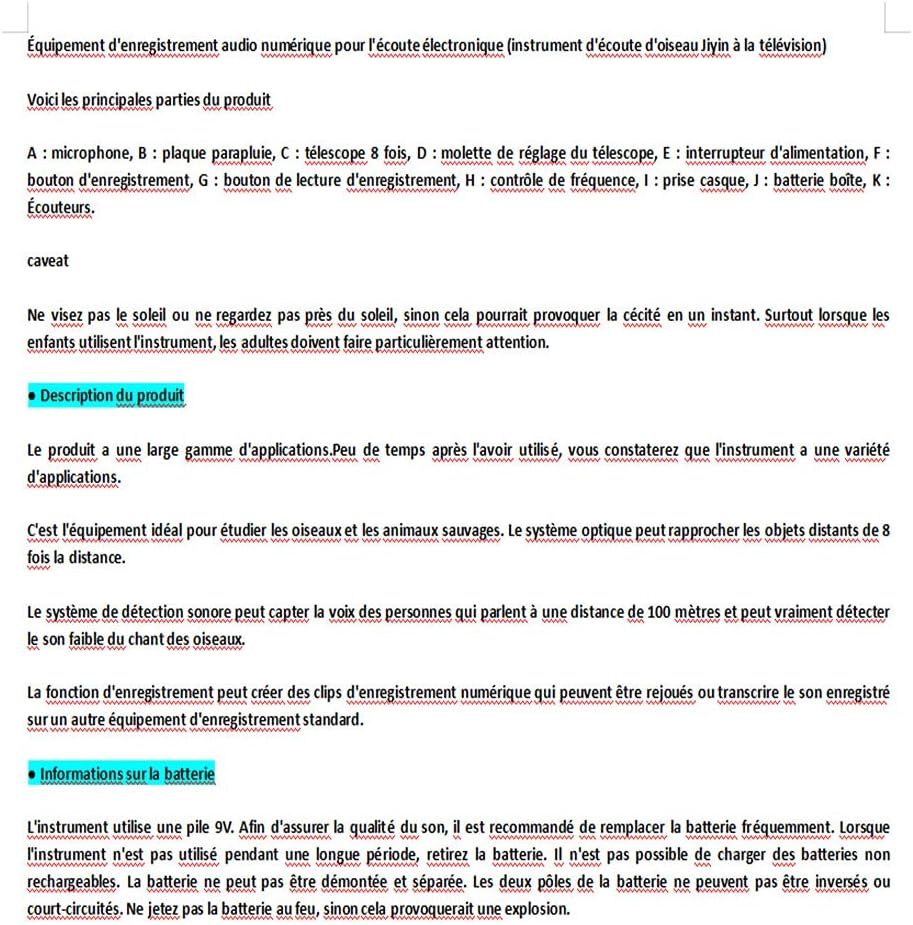 TuToy Beliebtes 8-Zoom-Naturbeobachtungsgerät mit Tonverstärker und Aufnahme- und Wiedergabefunktion