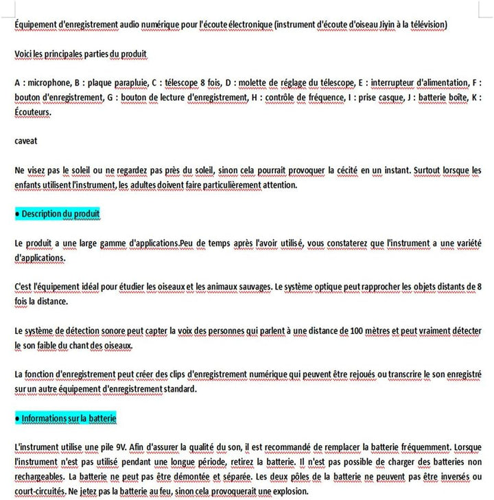 TuToy Beliebtes 8-Zoom-Naturbeobachtungsgerät mit Tonverstärker und Aufnahme- und Wiedergabefunktion