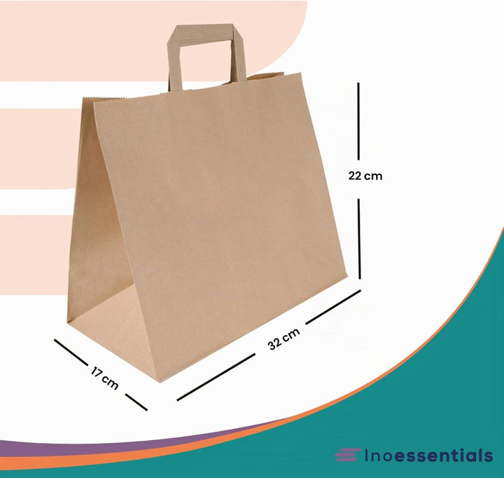 Inoverse 250 Stück Papiertragetaschen, Geschenktüten, 32+17x27 cm Papiertüten mit Henkel, Braun Kraf