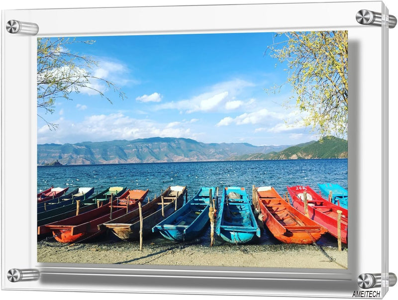 AMEITECH Acryl Wandhalter Bilderrahmen, Doppelte Panel Clear Hanging Photo Frame hält 43,6 x 31,5cm