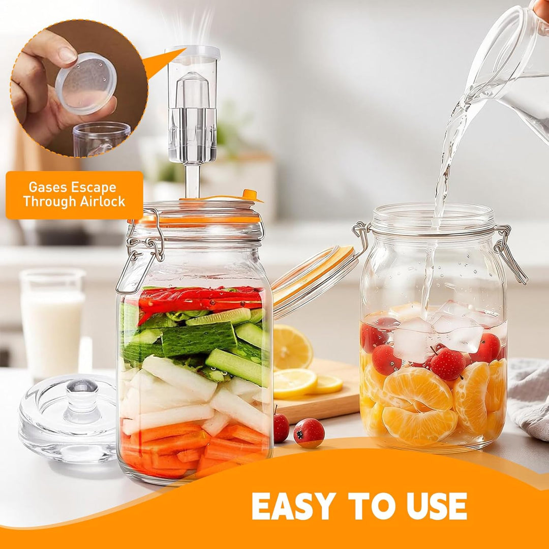 1,5L Fermentierglas 2er Set mit Gärventil & Gewicht - Fermentiergläser & Kimchi Behälter für Sauerkr