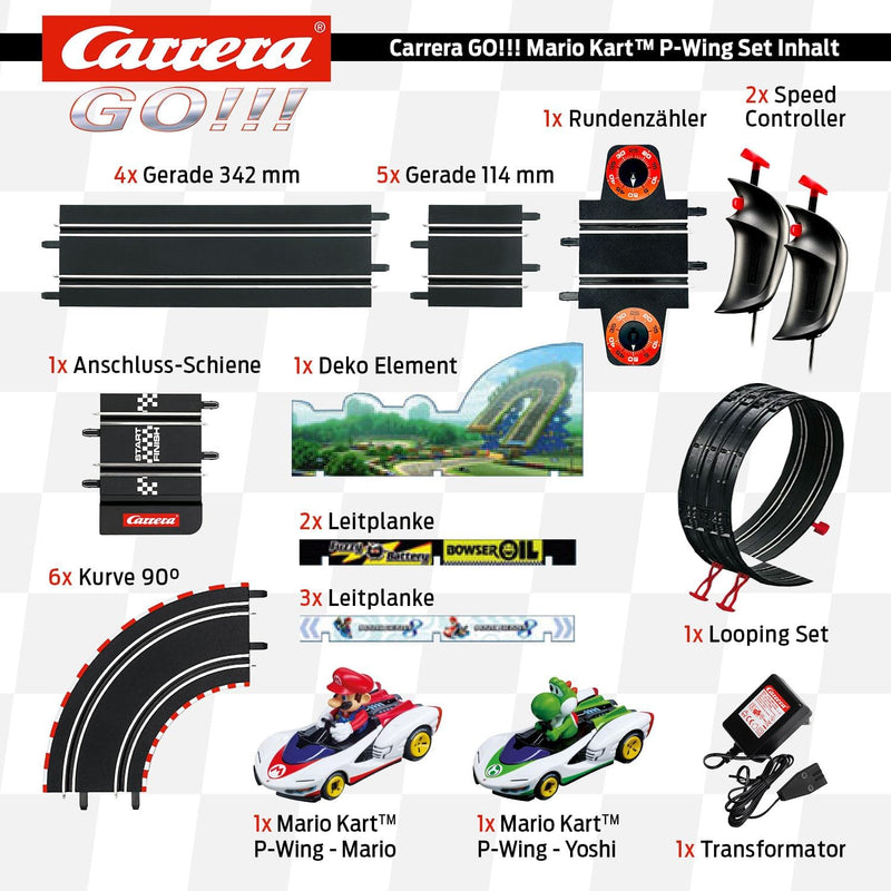 Carrera Go!!! Mario Kart™ - P-Wing Set Rennbahn mit Mario und Yoshi | 2 Slotcars inkl. 2 Handregler