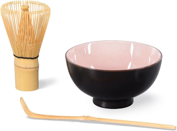 Matcha-Set 3-teilig rosa, bestehend aus Matcha-Schale, Matcha-Löffel und Matcha-Besen (Bambus) in Ge