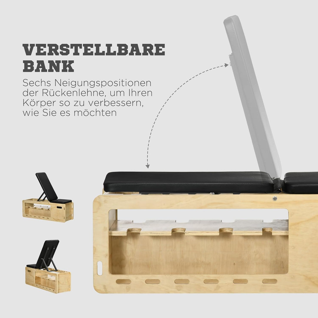 HOMCOM Hantelbank, 2er-Set Liegestützgriffe Trainingsbank mit Aufbewahrungsbox und Widerstandsbänder