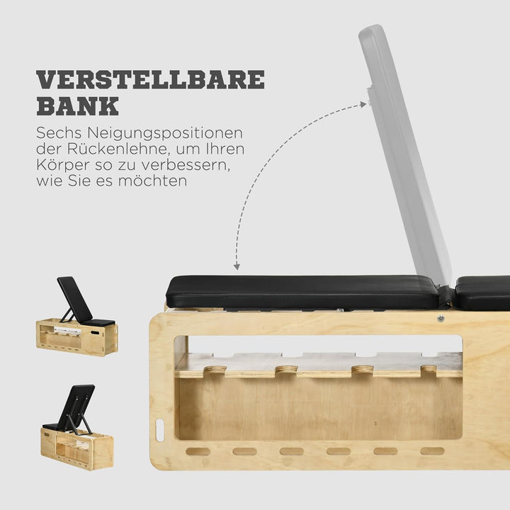 HOMCOM Hantelbank, 2er-Set Liegestützgriffe Trainingsbank mit Aufbewahrungsbox und Widerstandsbänder