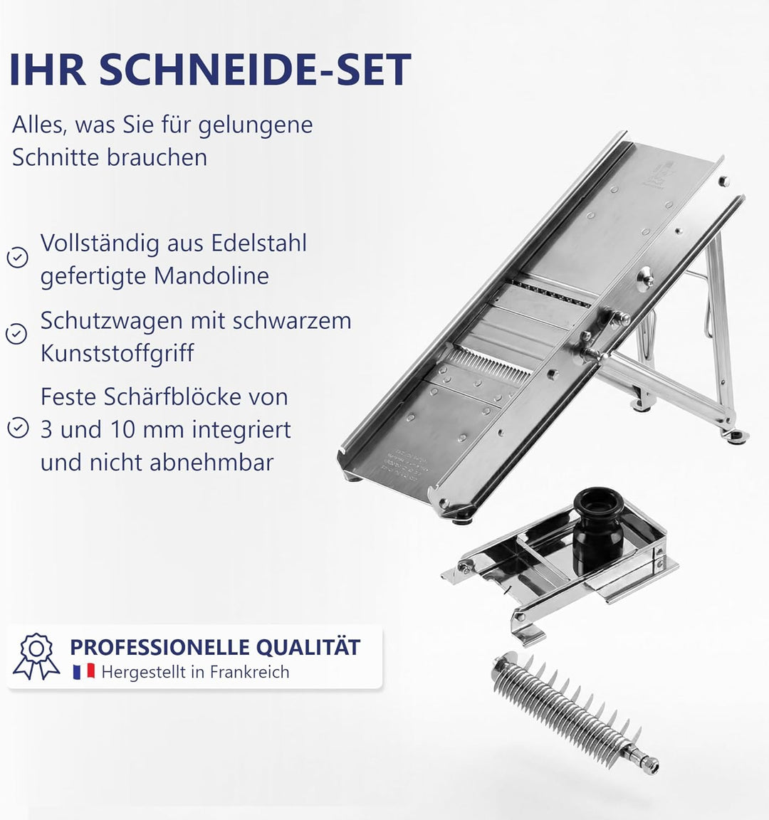 Louis Tellier - Mandoline mit Schlitten - Edelstahl - Professionelle Qualität - Kamm 3/10mm - 25 x 1