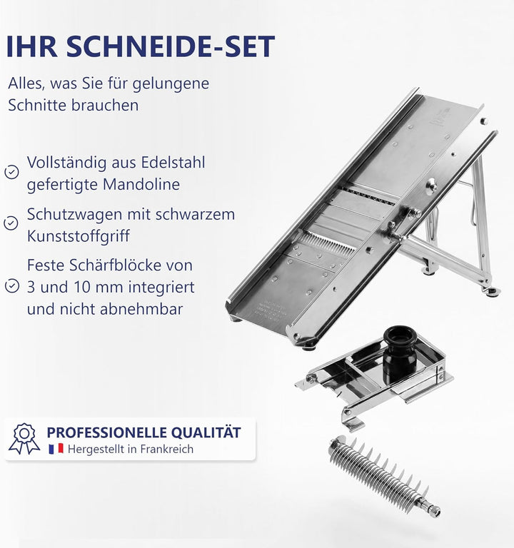 Louis Tellier - Mandoline mit Schlitten - Edelstahl - Professionelle Qualität - Kamm 3/10mm - 25 x 1