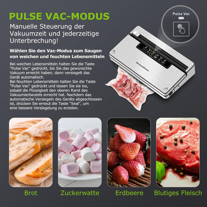 Bonsenkitchen Vakuumierer, Stark Vakuumiergerät mit 5 Modi, 8 L/Min, Globefish-Technologie für Konti