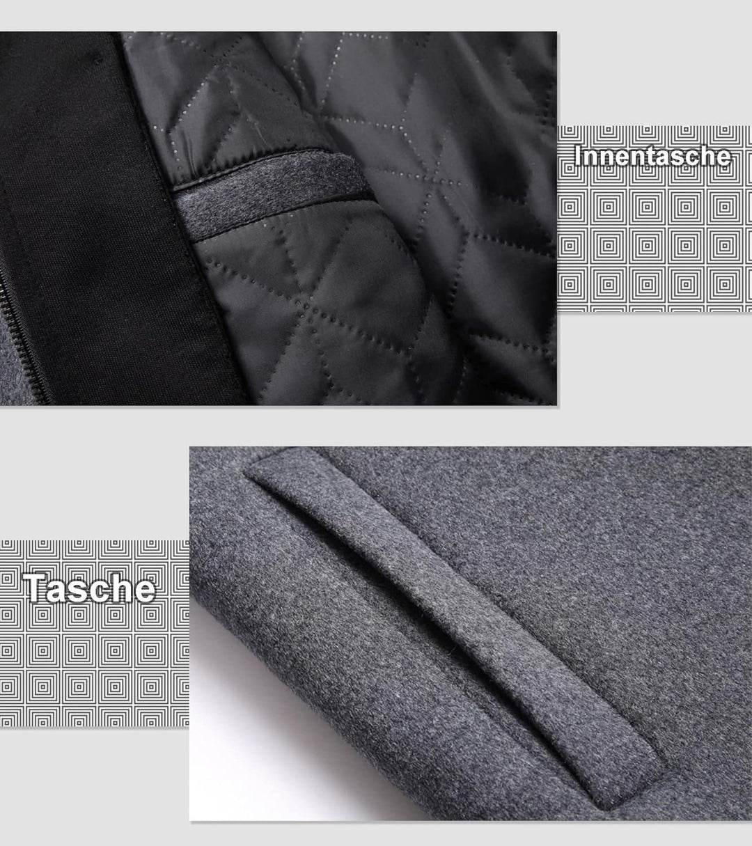 Luckyone Wintermantel Herren Mantel Loose Fit Lang Wollmantel Business Mantel mit Stehkragen Herren