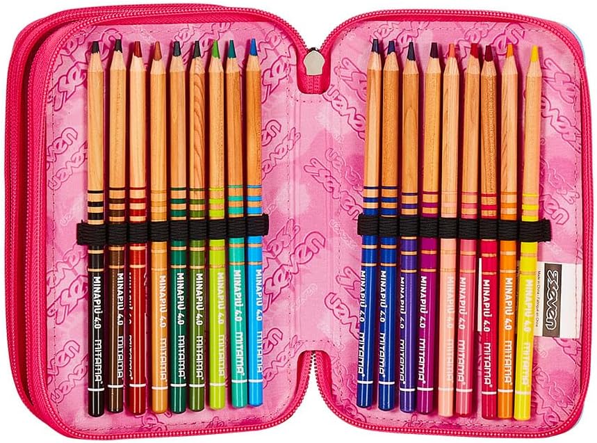 Seven Federmäppchen, Mäppchen, Mehrfarbig, Federtasche für Schreibwaren, Etui komplett mit Bleistift