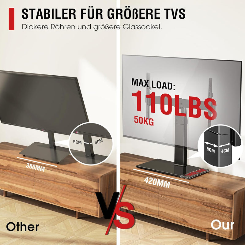 AOKCOS TV Standfuss TV Ständer Schwenkbar Höhenverstellbar für 32-75 Zoll Fernseher bis zu 50 KG, Hö