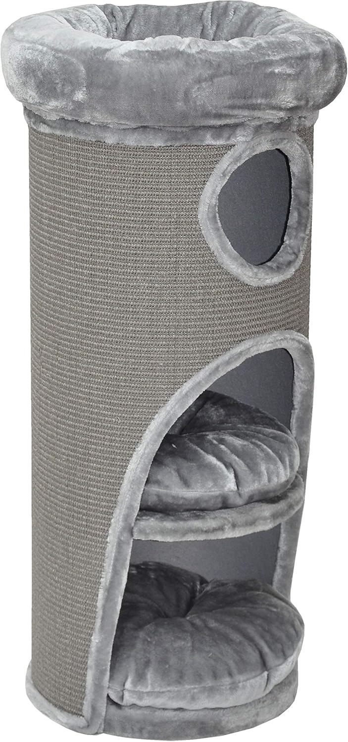 nanook Katzen Kratztonne Kratzbaum grau - 100 x 40 cm - standfest - mit Katzenbett, Plüschrand und K