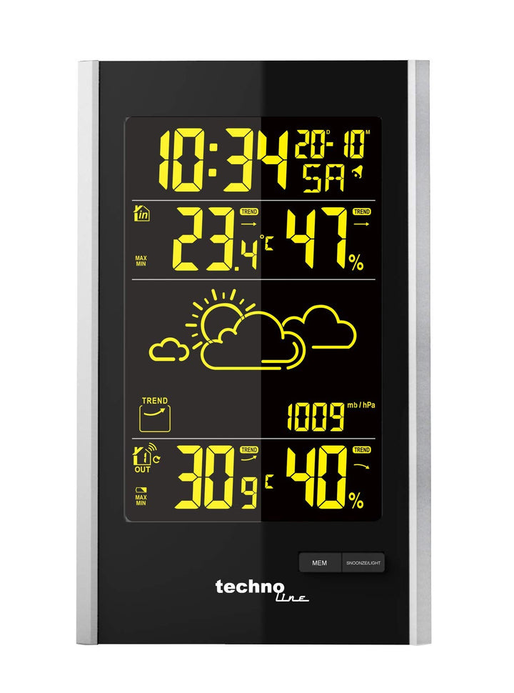 Technoline WS9060 moderne Wetterstation inklusive Aussensender TX205D-TH, Farbe der Darstellung wähl