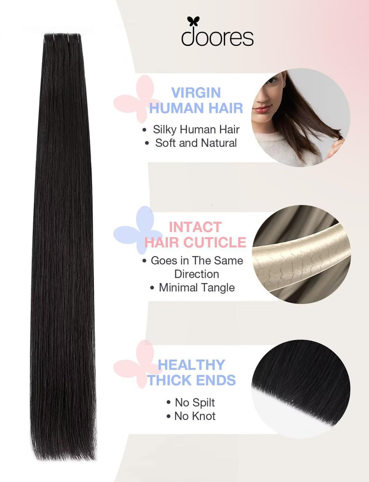 DOORES Injected Tape in Weft Haarverlängerungen, 35 cm 25 g 10 Stück, Tiefschwarz, innovative Injekt