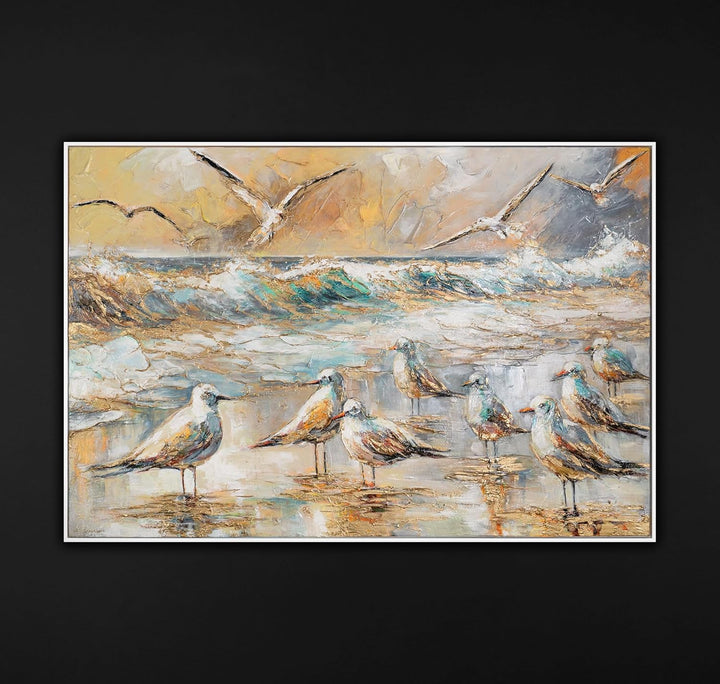 YS-Art Kunst bild mit weissem Rahmen Gemälde strand Acryl auf Leinwand handgemalt Wandbild Wohnzimme