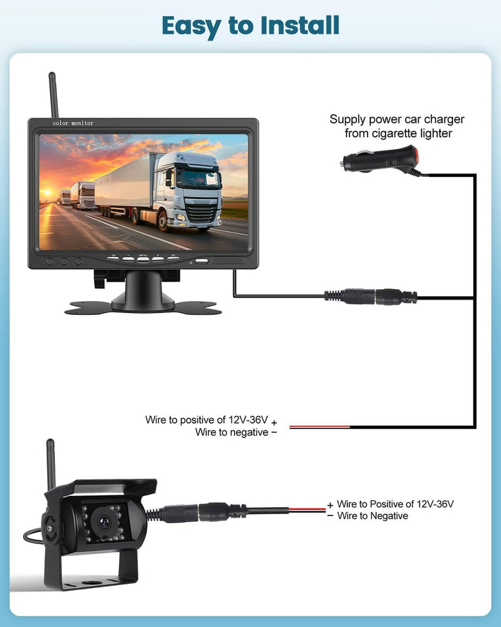 Wireless Reversing Camera Kit mit 7-Zoll-IPS-Bildschirm, Anti-Interferenz, IP68 wasserdichte IR-Nach