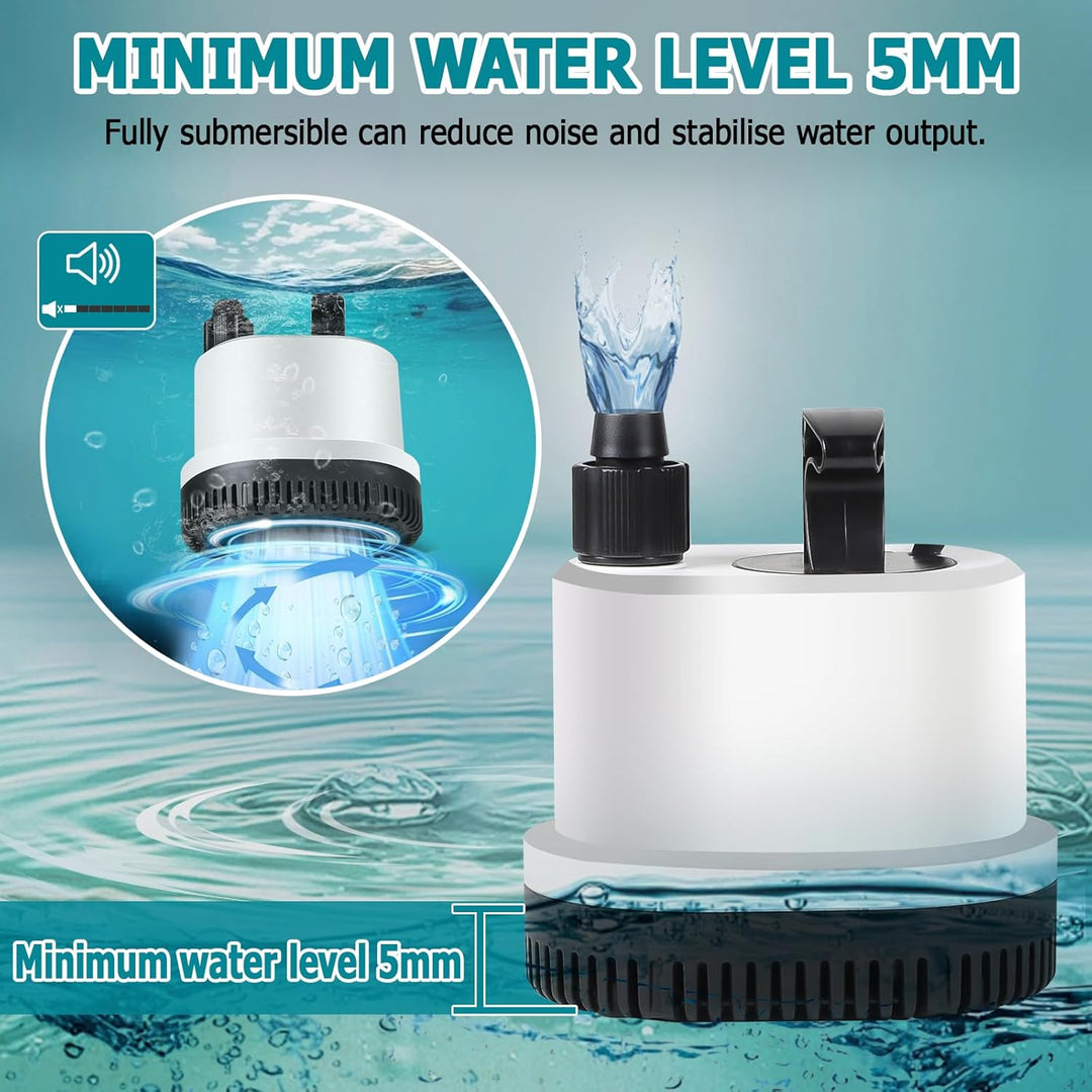 EXLECO Tauchpumpe Klein Wasserpumpe Mini Aquarium Pumpe Max.2500L/H 40W 220-240V Förderpumpe Springb