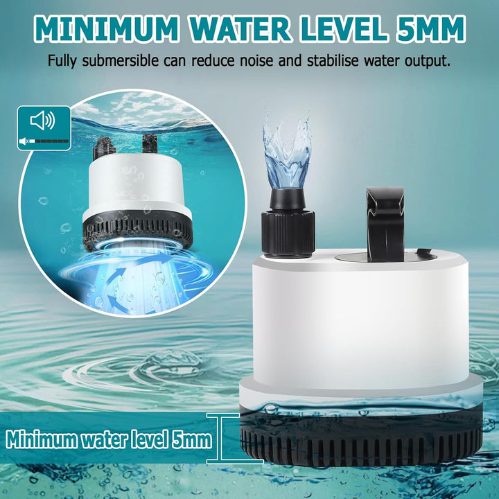 EXLECO Tauchpumpe Klein Wasserpumpe Mini Aquarium Pumpe Max.2500L/H 40W 220-240V Förderpumpe Springb
