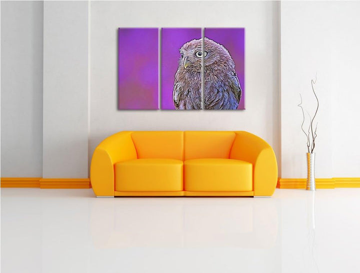 schöne junge Eule NewArt 3-Teiler Leinwandbild 120x80 Bild auf Leinwand, XXL riesige Bilder fertig g