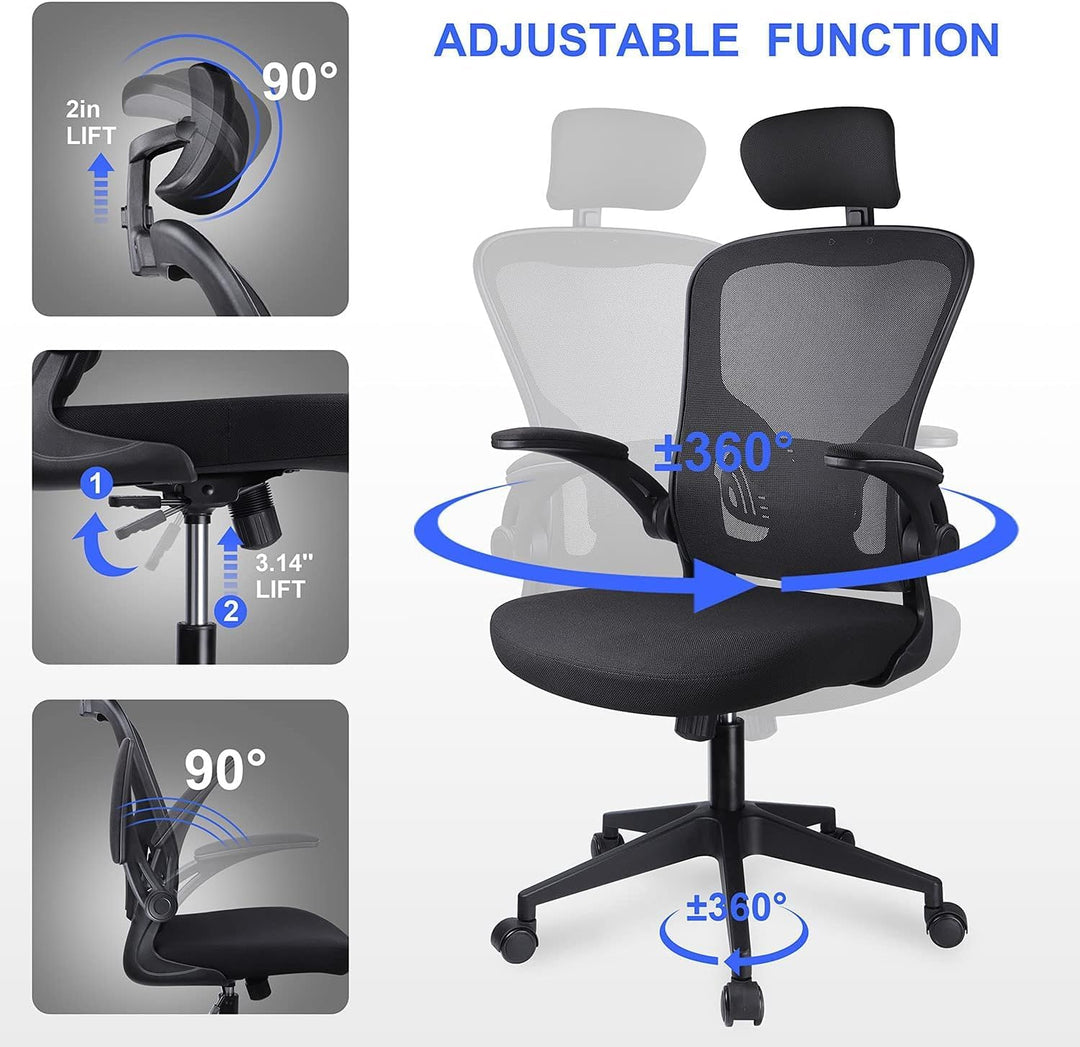 JAJALUYA Bürostuhl Ergonomisch Computerstuhl mit Verstellbarer Kopfstütze und Lordosenstütze Schreib