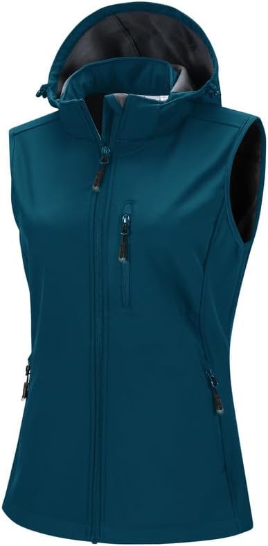 33,000ft Damen Softshell Westen mit Abnehmbare Kapuze Fleece Gefütterte Ärmellose Jacke Wasserdichte