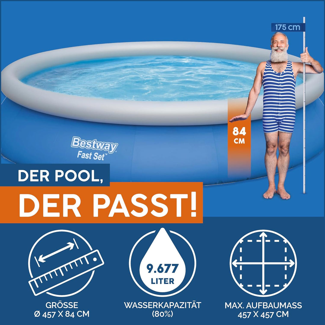Bestway Fast Set™ Pool, 457 x 84 cm, Set mit Filterpumpe, rund, blau, 457 x 84 cm