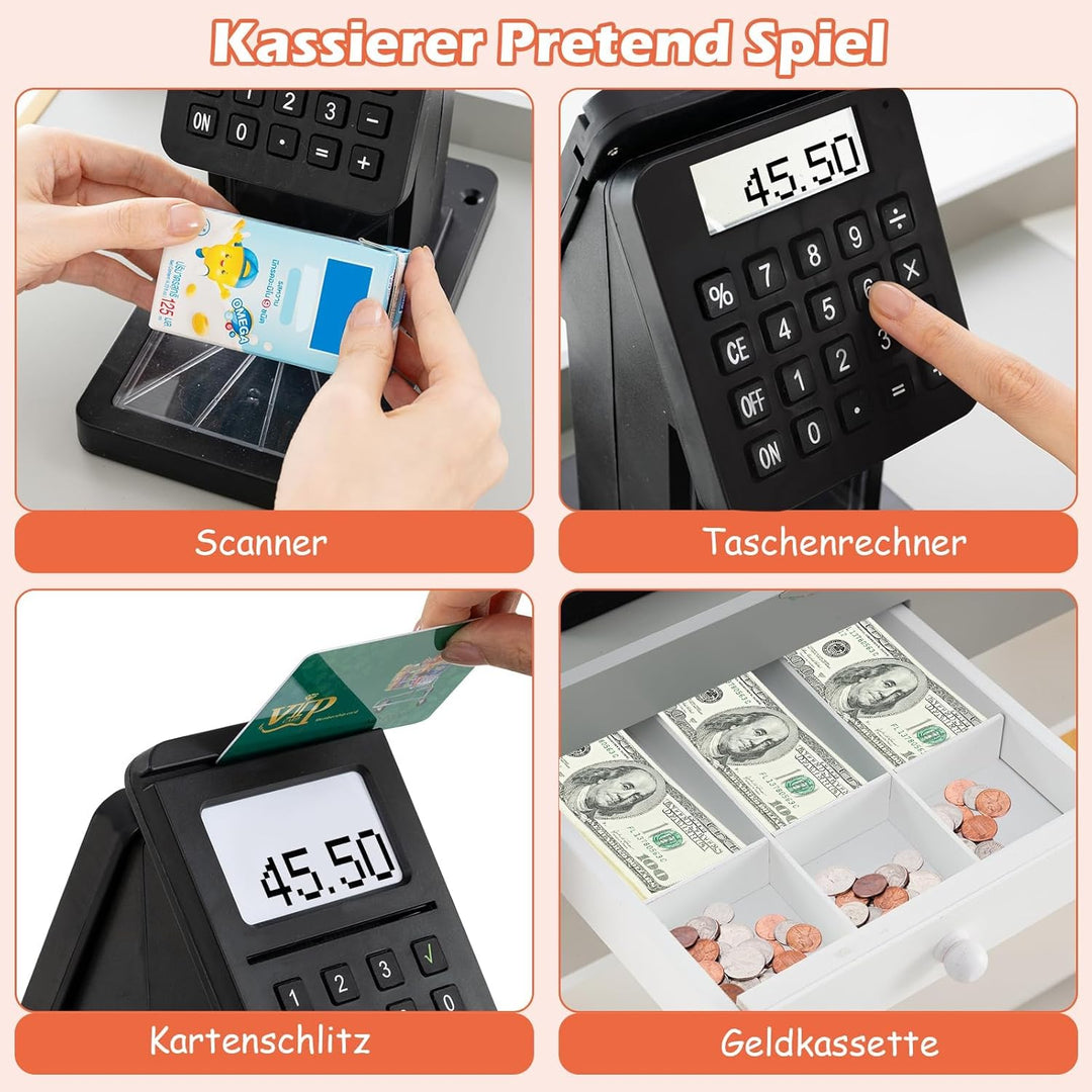 GOPLUS Kaufladen mit Einkaufswagen, Kaufmannsladen mit Kasse & 2 Tafel, Einkaufsladen Kinder mit ink