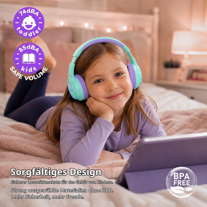 iClever Bluetooth Kopfhörer Kinder mit LED-Leuchten, 74/85dBA Lautstärkebegrenzung, 43 Stunden Spiel