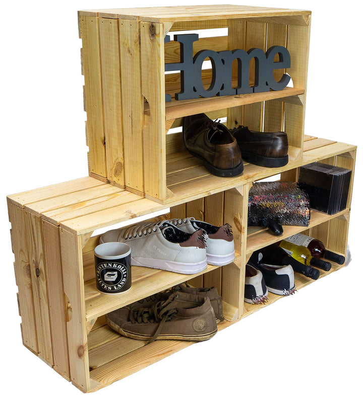 3er Set Massive Obstkiste Apfelkiste Weinkiste aus dem Alten Land +++ 49 x 42 x 31 cm (Natur MIT Ein