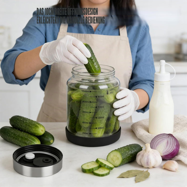 Fermentierglas mit Deckel 1L, Fermentationsglas mit Gärventi, Kimchi Behälter, Kefir Glas, Fermentie