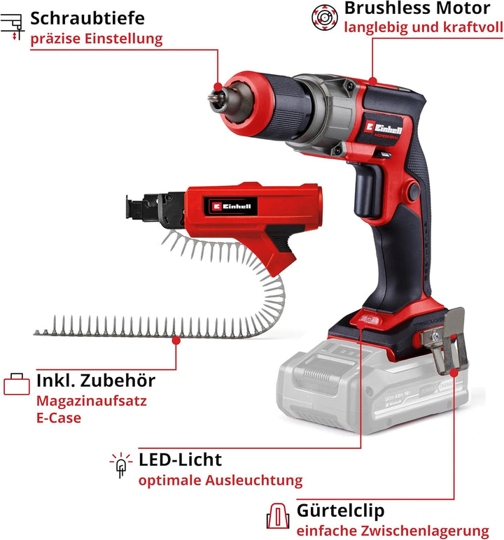 Einhell Professional Akku-Trockenbauschrauber TP-DY 18 Li BL + Magazine Power X-Change (18 V, Brushl