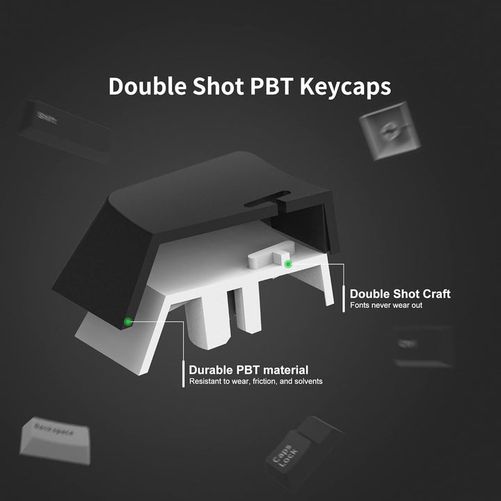 WOB Keycaps 168 Tasten, Double Shot PBT Custom Keycap Set, Minimalistischer Stil Weiss auf Schwarz C