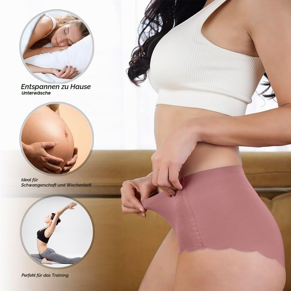 Unterhosen Damen,Nahtlos Slips Unterwäsche Frauen,Hohe Taille Panties,No Show Panties,Mehrpack 4Er P