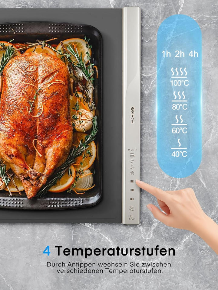 FOHERE Warmhaltematte für Speisen, Warmhalteplatte Elektrisch mit Grosser Oberfläche, 4 Std.Timer, L
