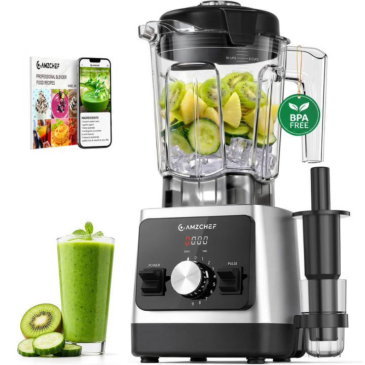 AMZCHEF Smoothie Maker 1800W Standmixer Blender, Hochleistungsmixer mit 2L Tritan-Behälter (BPA-frei