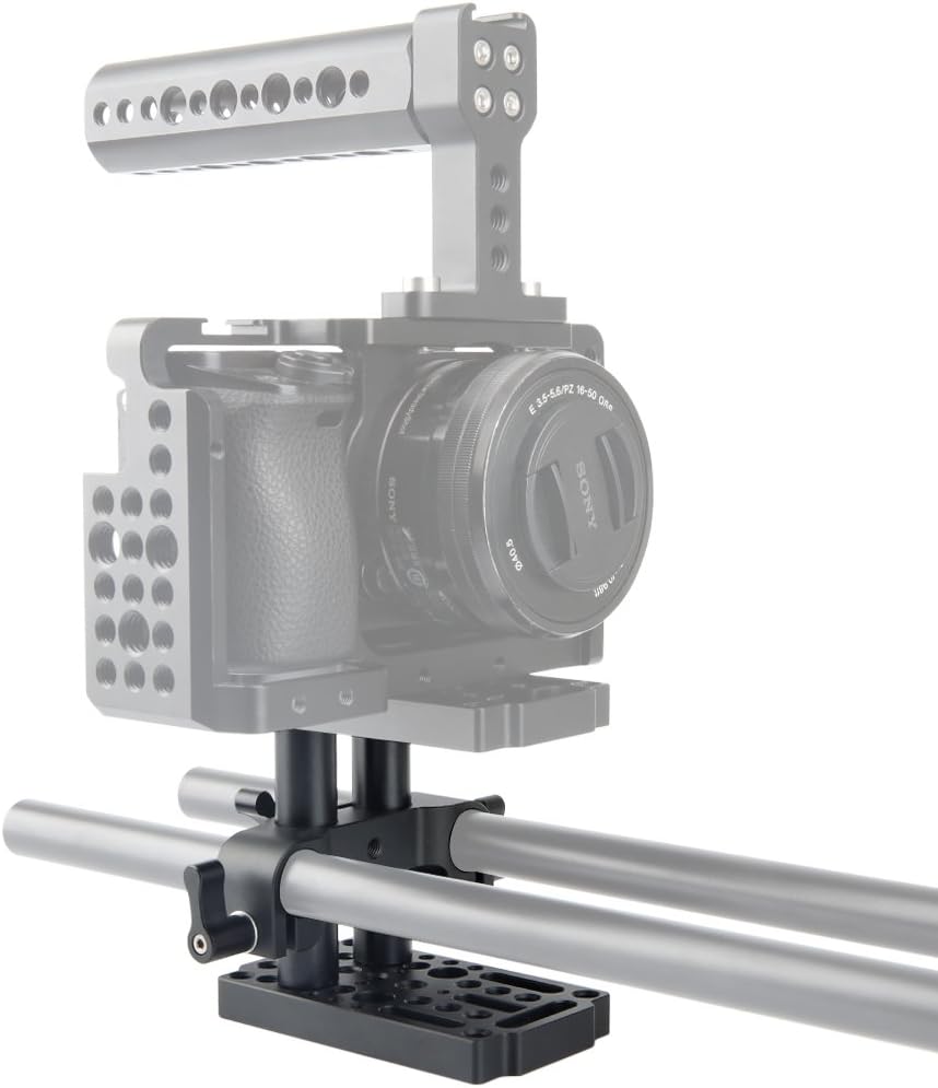 NICEYRIG Käseplatte mit 15mm Rod Raiser Clamp, Kurze Stangen für DSLR Kamera Baseplate Lifting Syste