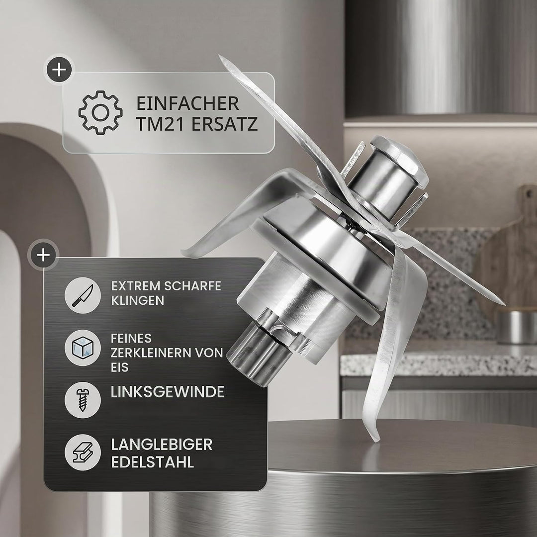 Mixer Messer, TM21 Küchenmaschinen Edelstahl Umgekehrtes Gewinde Mixmesser, Thermomix TM21 Ersatztei