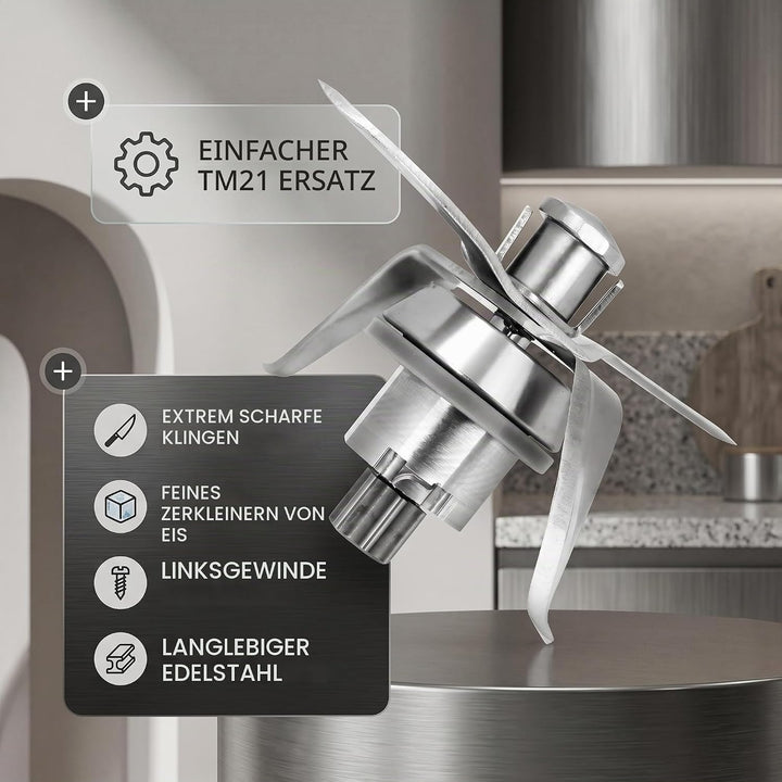 Mixer Messer, TM21 Küchenmaschinen Edelstahl Umgekehrtes Gewinde Mixmesser, Thermomix TM21 Ersatztei