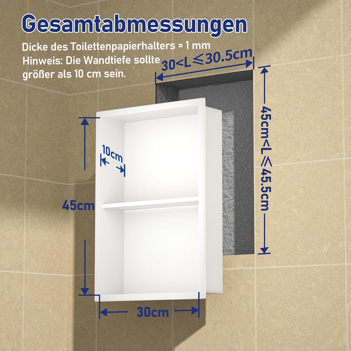 Weiss Edelstahl Duschnische 45 x 30 cm – Doppelregale, Starke Aufbewahrung, ideal für Badezimmerausb