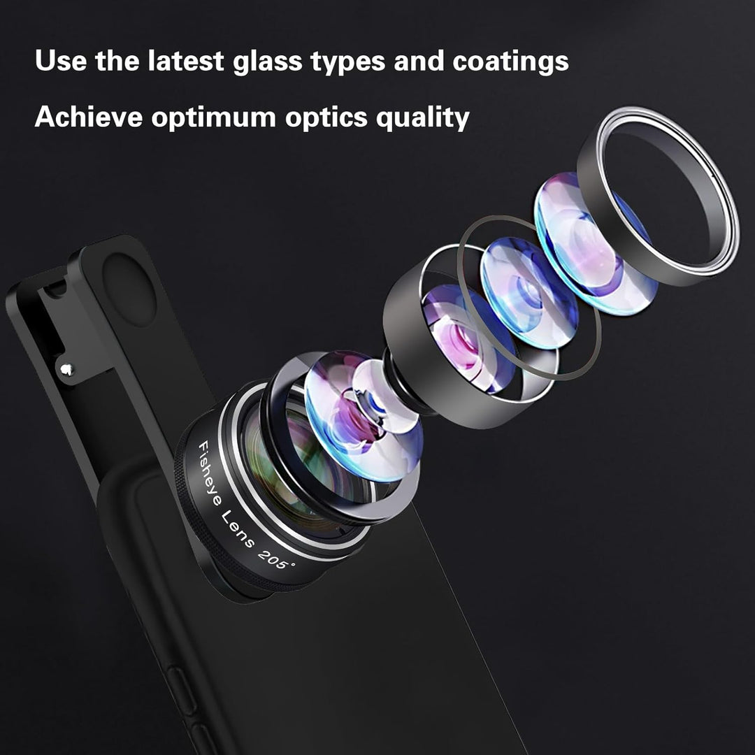 Godefa 3-in-1 Handy-Objektiv-Set, 205° Fischaugen-Objektiv + Makro-Objektiv + 120° Weitwinkelobjekti