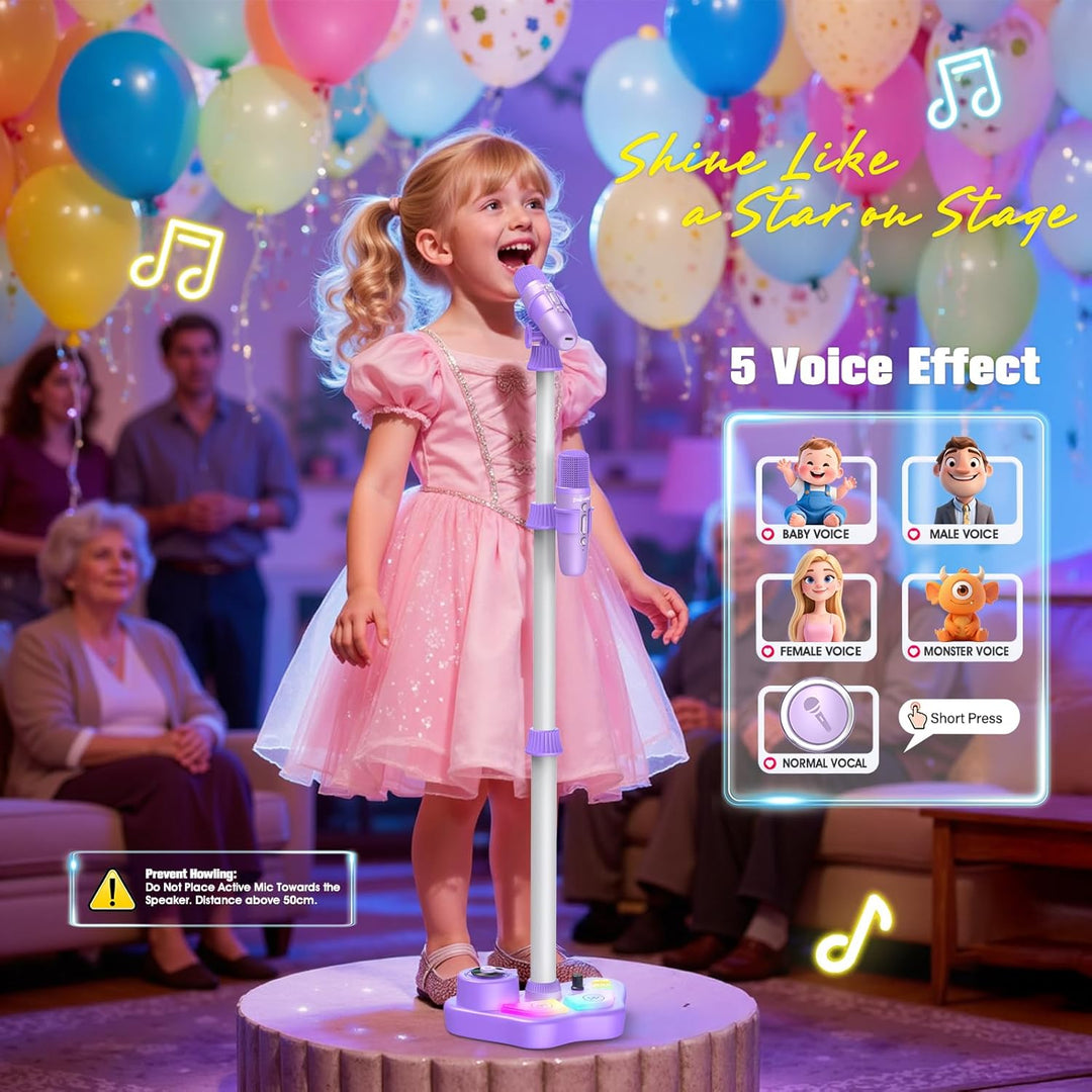 Karaoke Maschine Kinder mit 2 Bluetooth Mikrofon und Verstellbarer Mikrofon Ständer, Geschenk Spielz