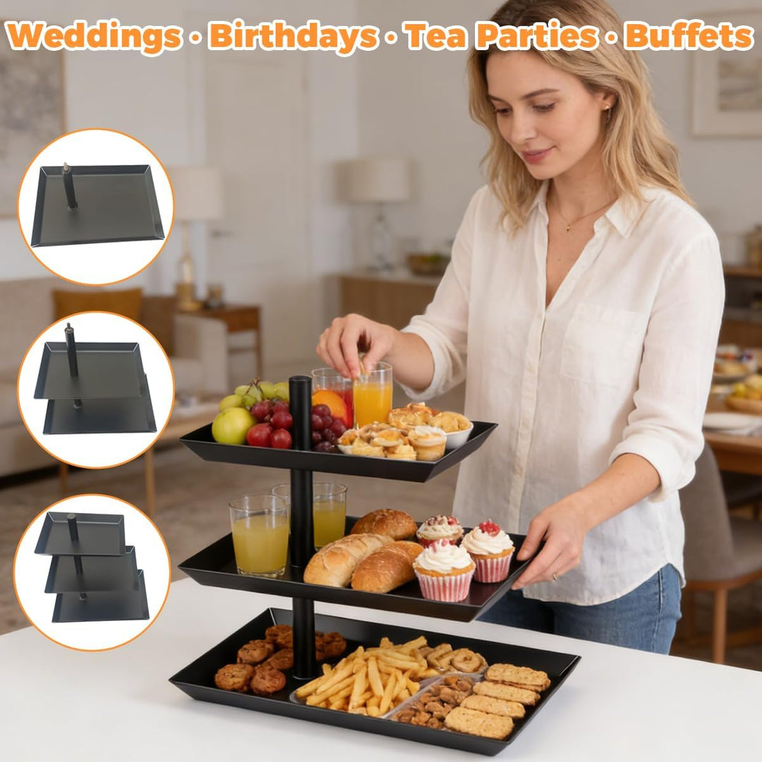 Obst Etagere 3 Stöckig 24,7 x 15,8 x 26,6 cm, 360° Drehbare Etagere 3 Etagen Schwarz für Unterhaltun