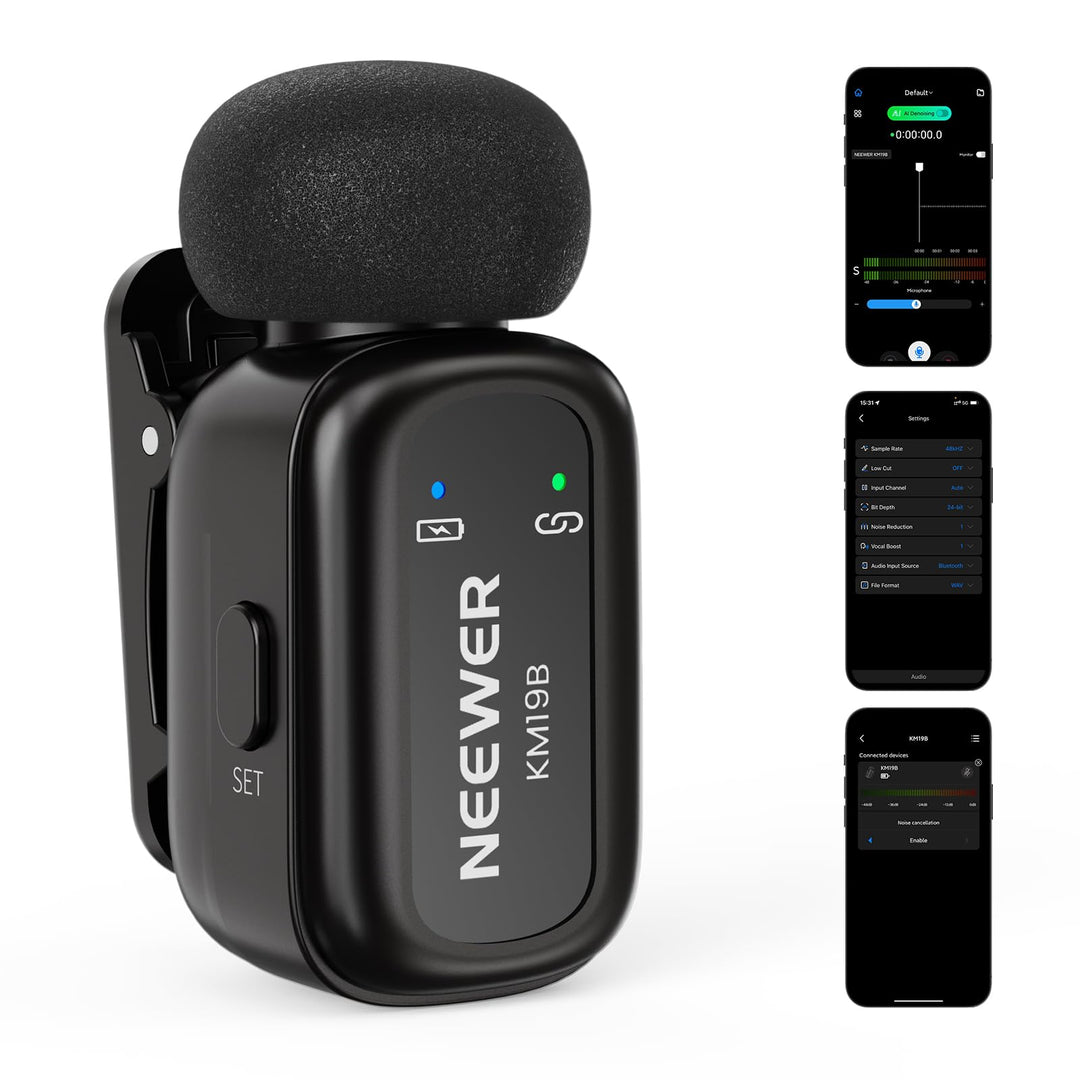 NEEWER Kabelloses Lavalier Mikrofon Sender mit App Steuerung, 10 Std. Akkulaufzeit, Rauschunterdrück