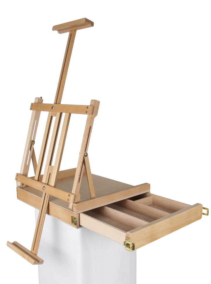 Paintersisters Professionelle Tischstaffelei, Sitzstaffelei aus FSC Buchenholz, Keilrahmen bis 80cm,